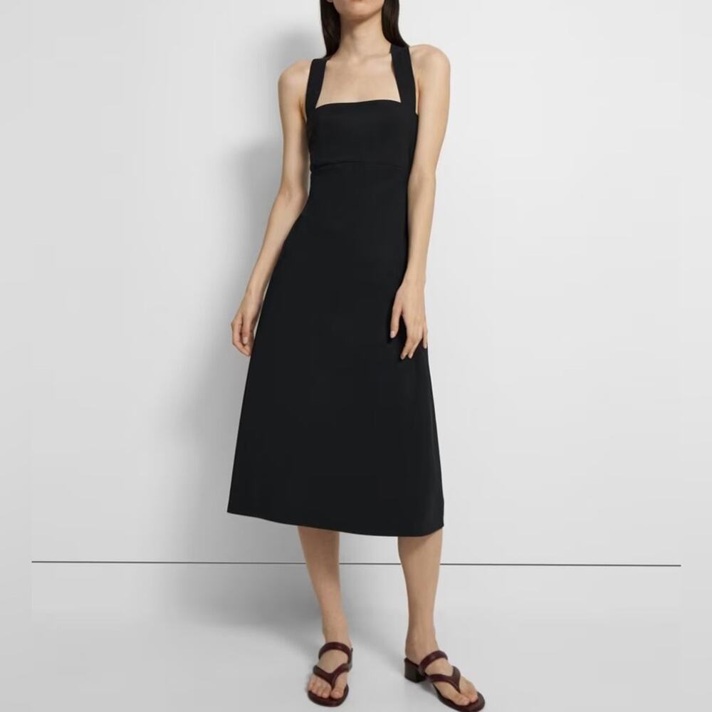 Theory Crossback Midi Dress in Precision Ponte Womenās Sz S